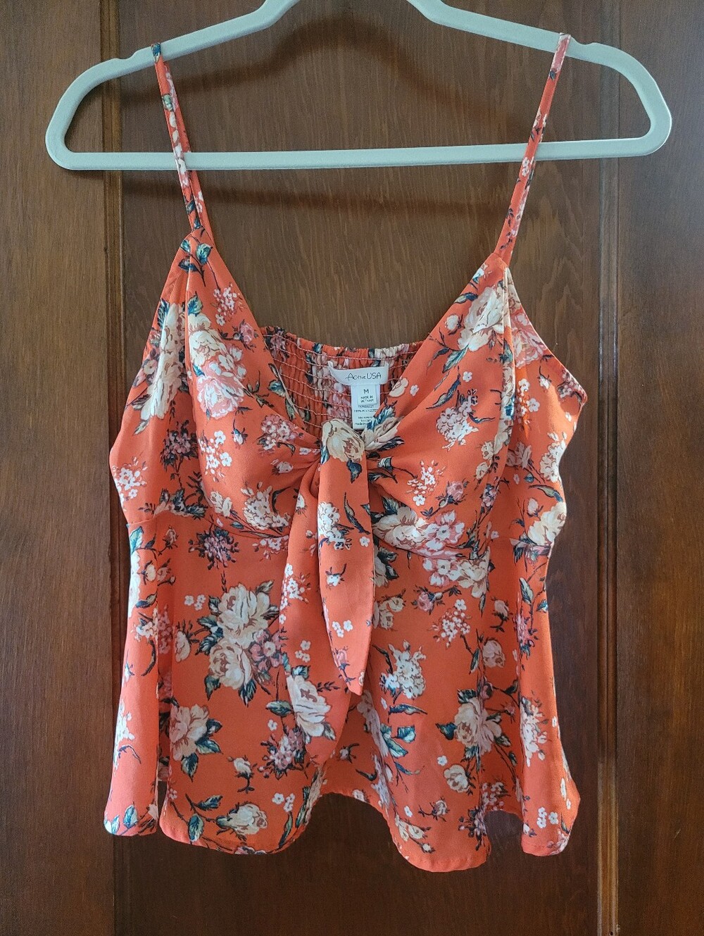 Coral Floral Tie-Front Cami